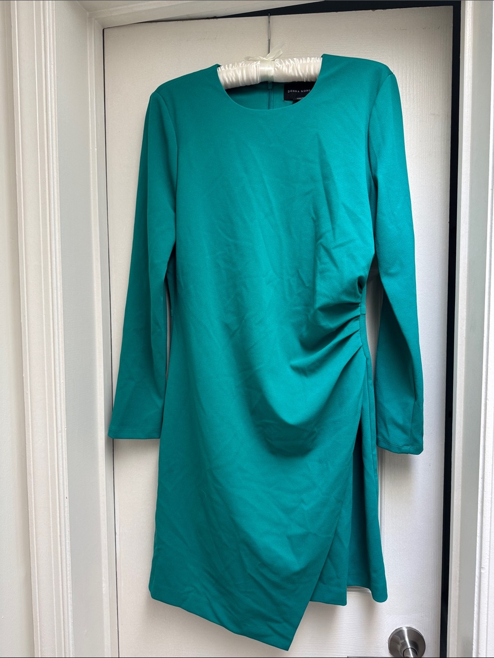 Donna Morgan Teal Long Sleeve Asymmetric Dress